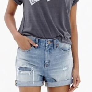 Madewell Denim Boyshorts Rip And Repair Edition Mid-Rise Jean Shorts Size 25